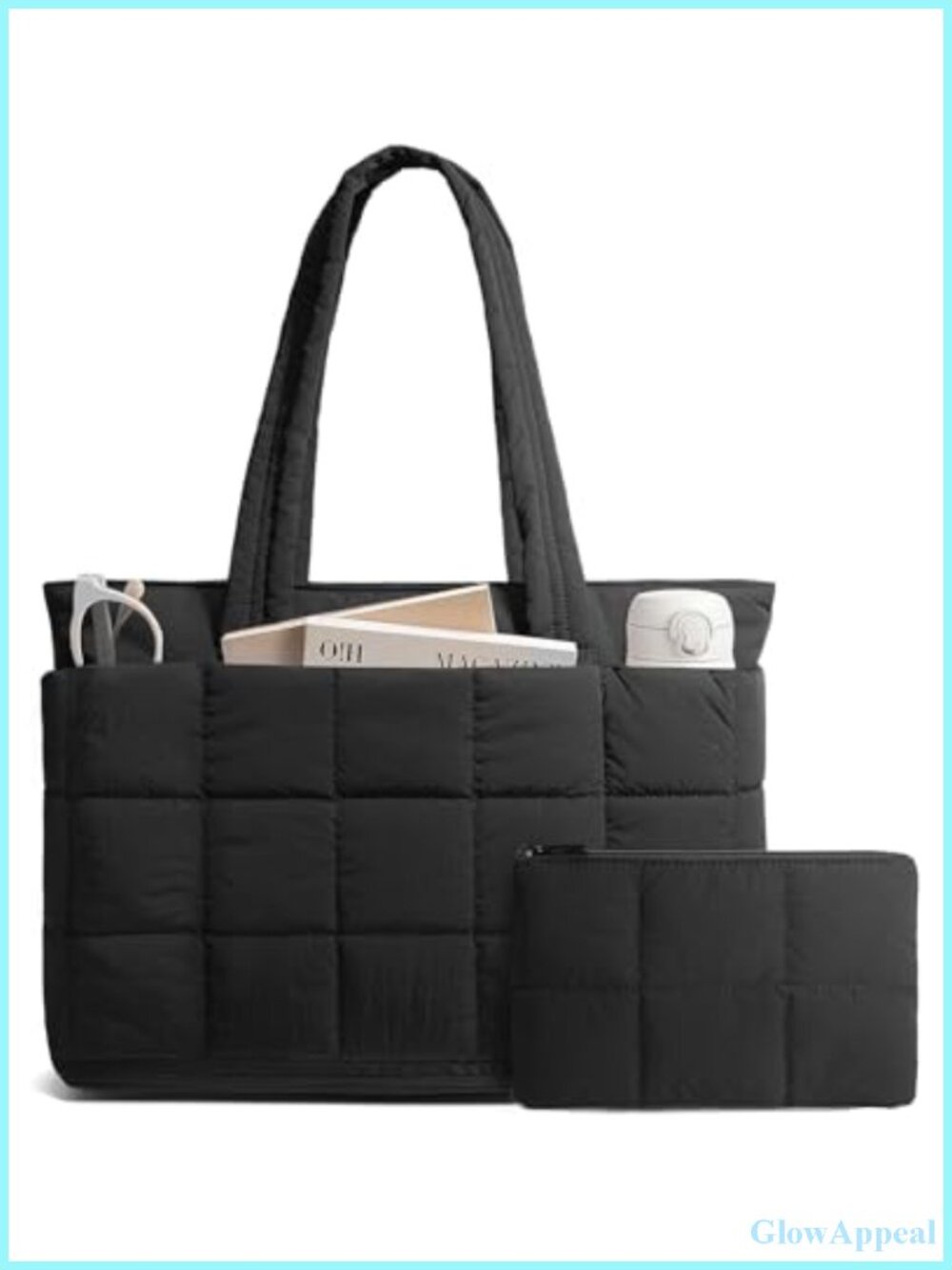 Puffer Work Tote Bag for Women, Large Expandable Travel Laptop Purse, Nylon